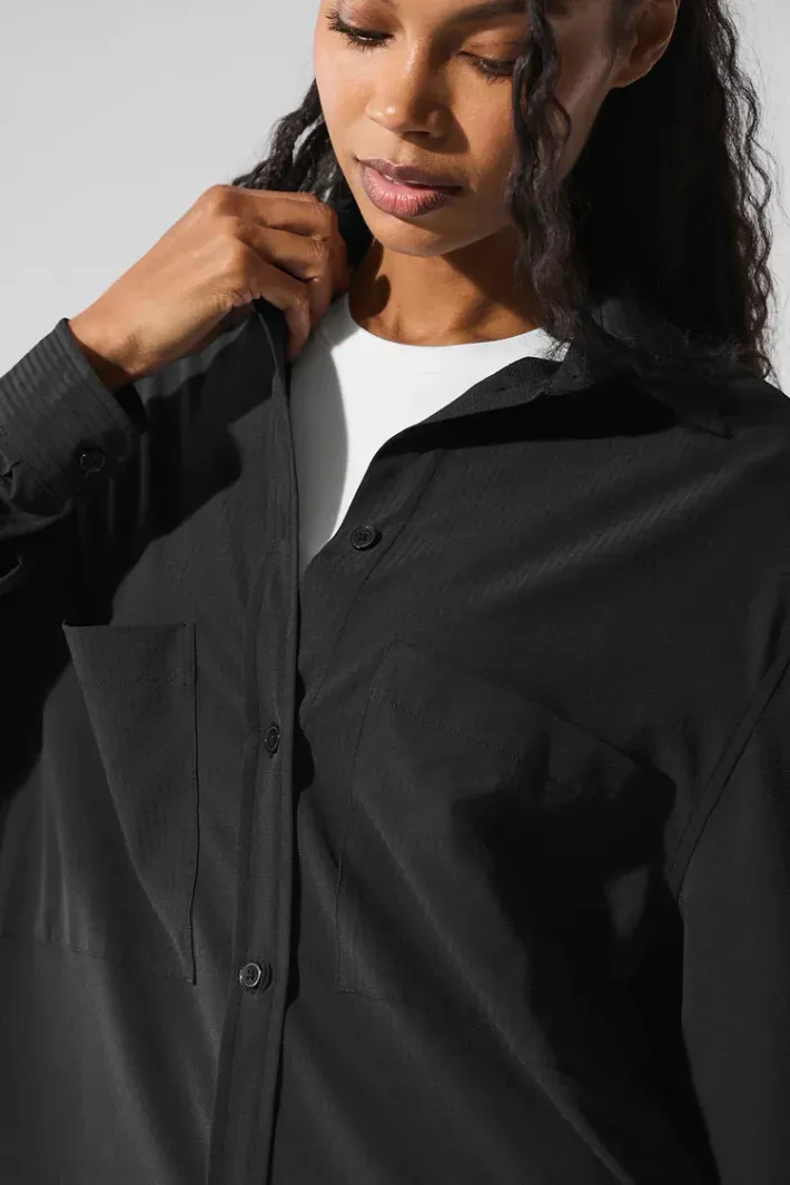 Camisa Dreamscape Com Botões Manga Longa Black - Alo Yoga