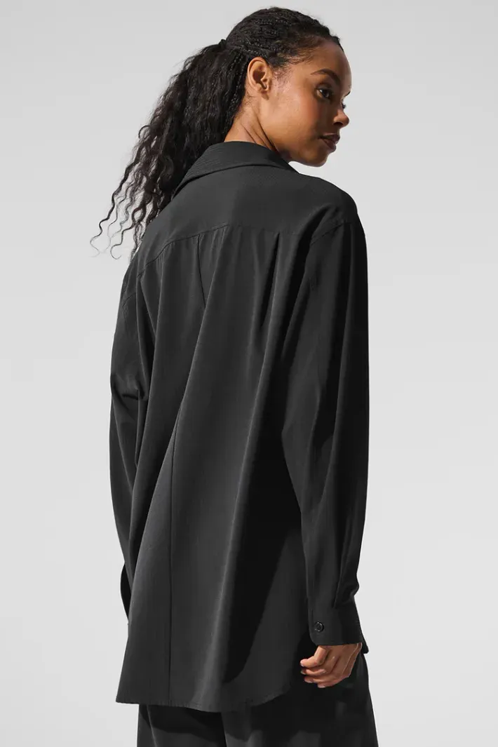 aloyoga 新品　dream scape long shirt Camisa Dreamscape Com Botões Manga Longa Black - Alo Yoga