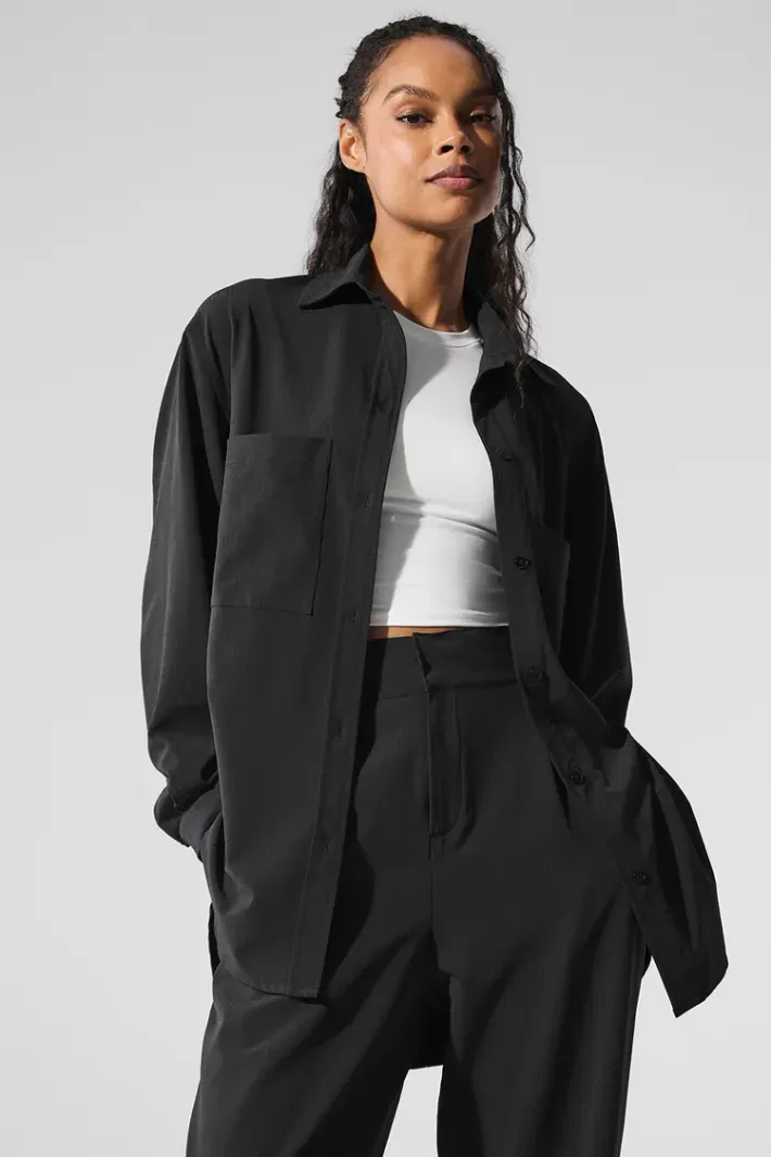 Camisa Dreamscape Com Botões Manga Longa Black - Alo Yoga