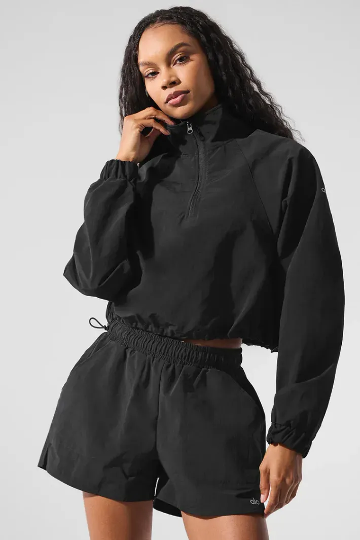 Casaco Cropped 1/4 Zip Alumni Black - Alo Yoga