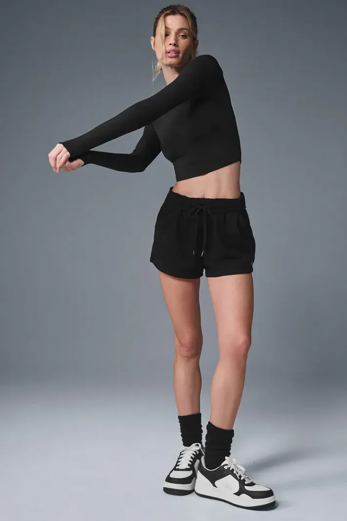 Blusa Alosoft Crop Finesse Manga Longa Black - Alo Yoga