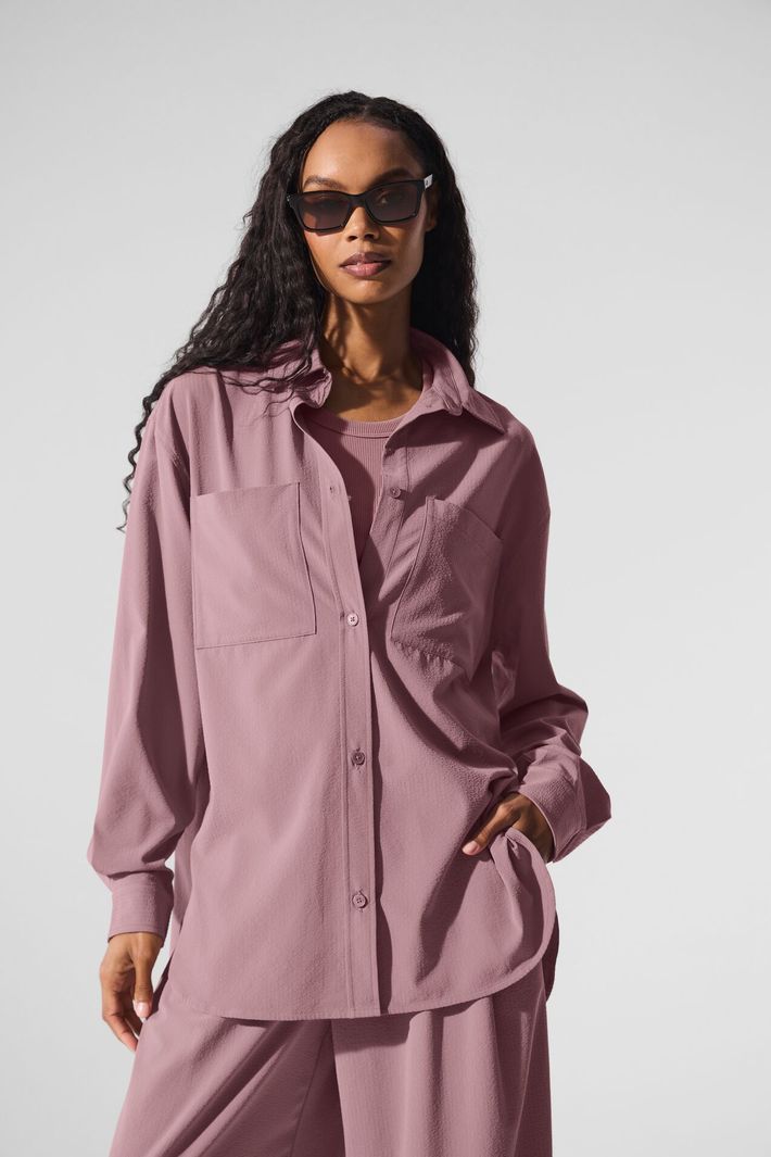 aloyoga 新品　dream scape long shirt Camisa Dreamscape Com Botões Manga Longa Smoky Quartz - Alo Yoga