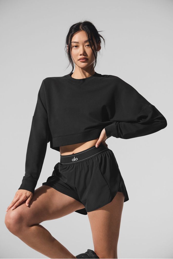 Moletom Cropped Sway Crew Neck Black - Alo Yoga
