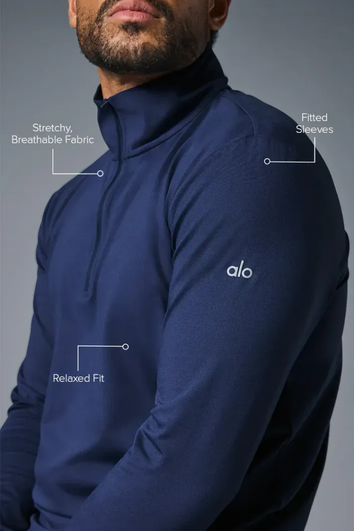 トップス Alo Yoga Conquer 1/4 Zip Reform S Blusa Conquer 1/4 Zip Reform Navy - Alo Yoga