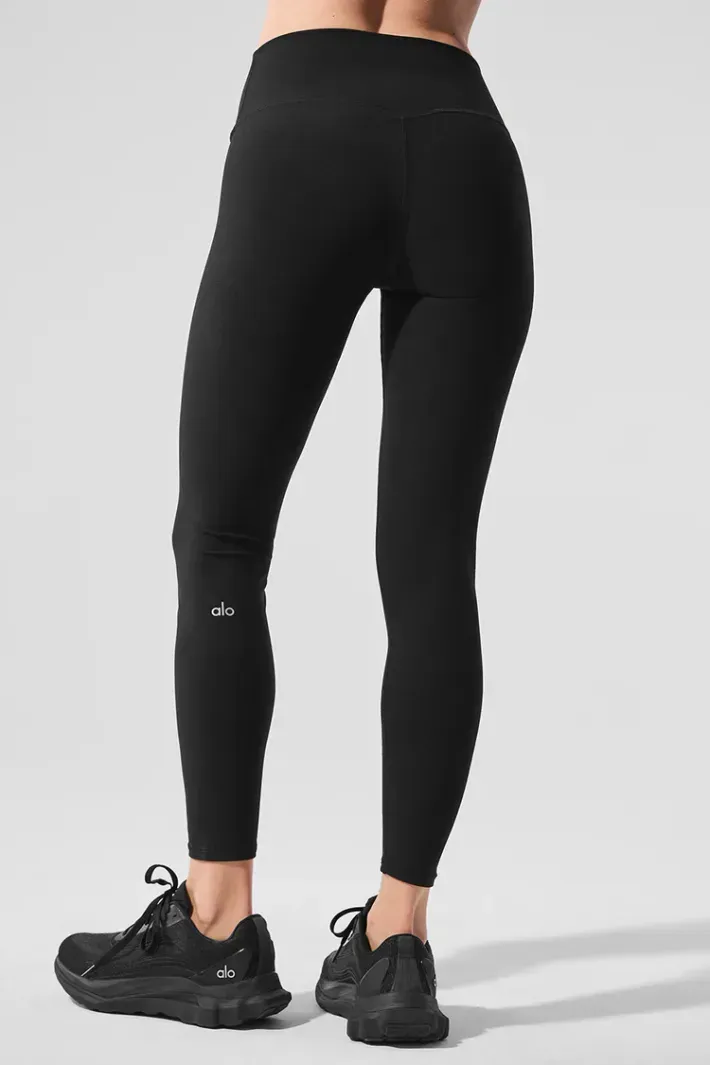 Legging Alosoft High-Waist 7/8 Highlight Black - Alo Yoga