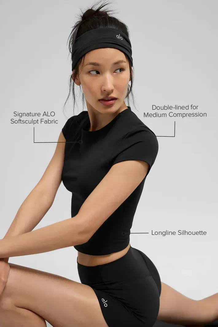 Blusa Alo Softsculpt Precision Manga Curta Black - Alo Yoga