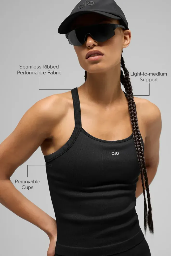 Alo Seamless リブフェイバリット タンクトップ ブラック Regata Seamless Ribbed Favorite Full Length Black - Alo Yoga