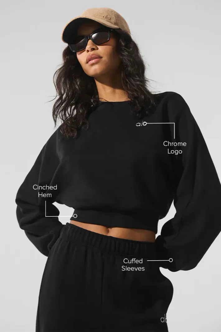 alo/yoga/Cropped Accolade Crewneck/正規品 Moletom Cropped Accolade Crewneck Black - Alo Yoga