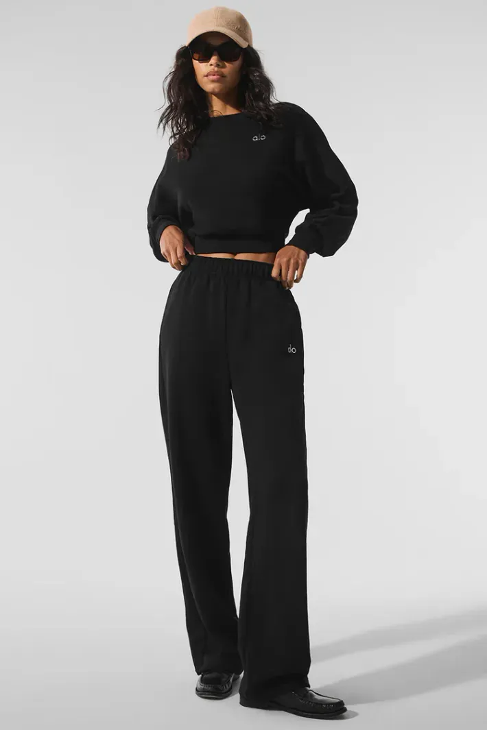 【alo】Cropped Accolade Crewneck Moletom Cropped Accolade Crewneck Black - Alo Yoga