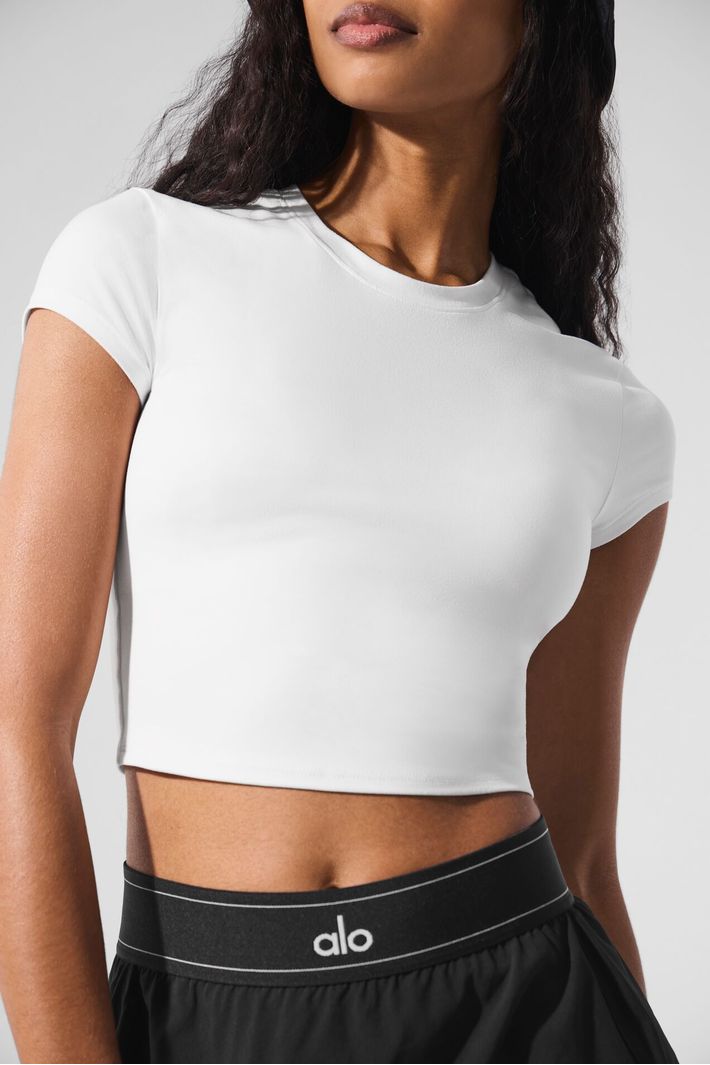 Camiseta Alosoft Crop Finesse Manga Curta White - Alo Yoga