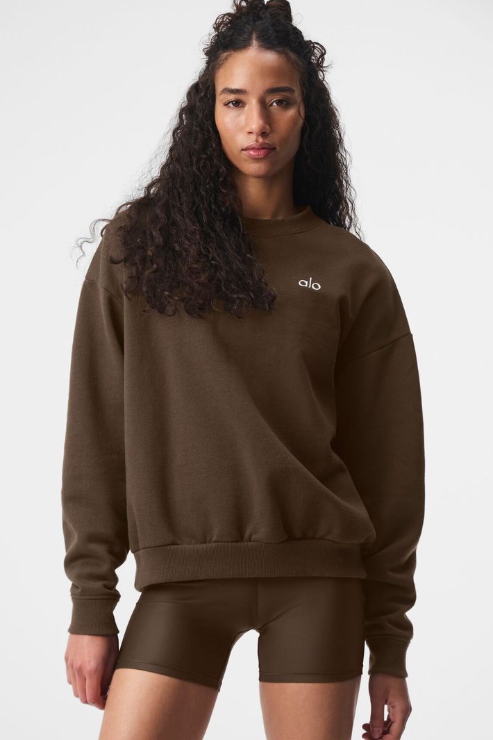 alo accolade スウェット クルーネック ブラウン XXS Moletom Accolade Crew Neck Espresso - Alo Yoga