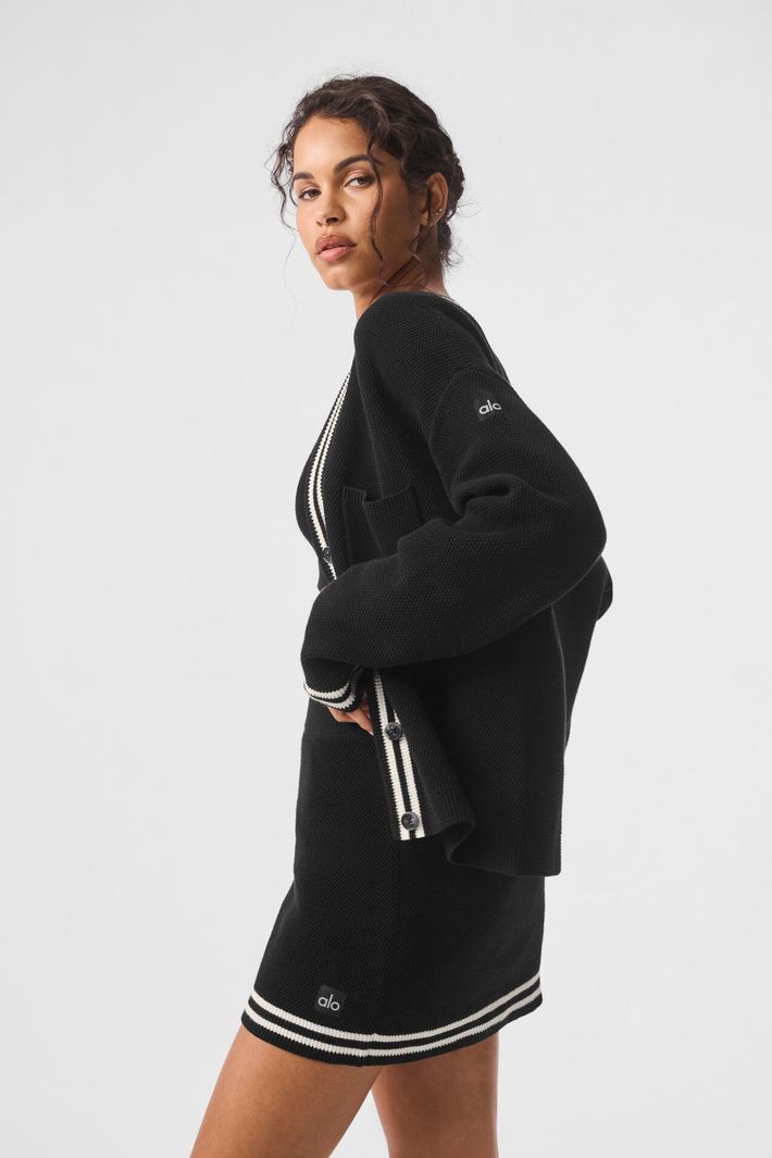 Cardigan Tennis Club Sweater Knit Black - Alo Yoga