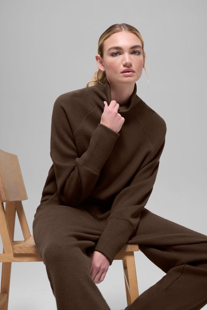 Moletom Waffle Weekend Escape Mock Neck Manga Longa Espresso - Alo