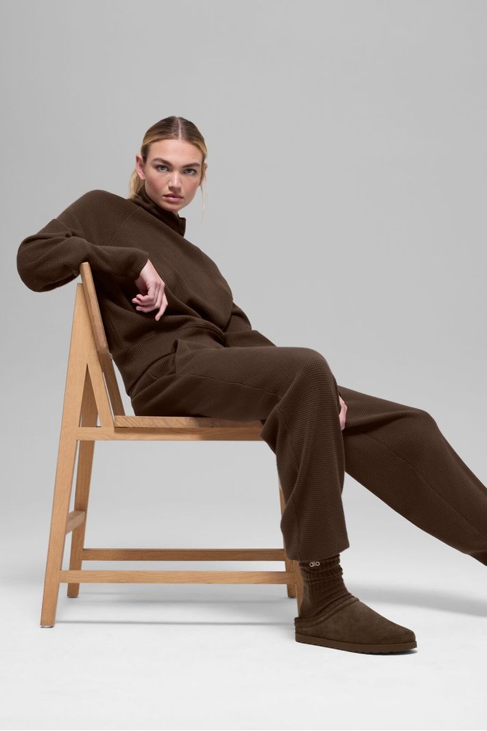 Moletom Waffle Weekend Escape Mock Neck Manga Longa Espresso - Alo