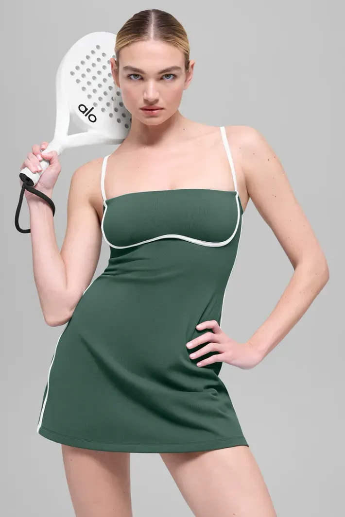 alo yoga Airbrush Streamlined Dress テニス Vestido Airbrush Streamlined Clover Green/white - Alo Yoga