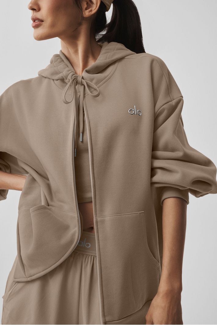 べべ　alo Accolade Hoodie Moletom Accolade Com Zíper Gravel - Alo Yoga