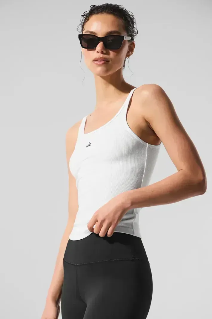 Alo Yoga！Ribbed Prosper Tank White S！新品 Blusa Ribbed Prosper White - Alo Yoga