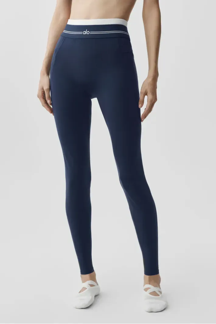 Alo Yoga AIRBRUSH レギンス XS ネイビー Legging Airbrush High Waist 7/8 Better Together Navy - Alo Yoga
