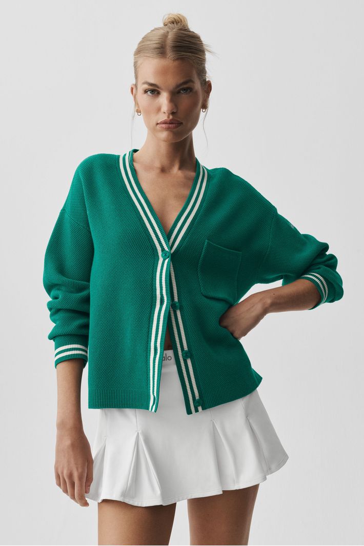 トップス alo tennis club sweater knit cardigan Cardigan Tennis Club Sweater Knit Emerald Isle - Alo Yoga